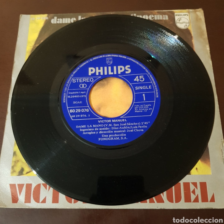 Discos de vinilo: VICTOR MANUEL - DAME LA MANO / ANTIPOEMA - Foto 3