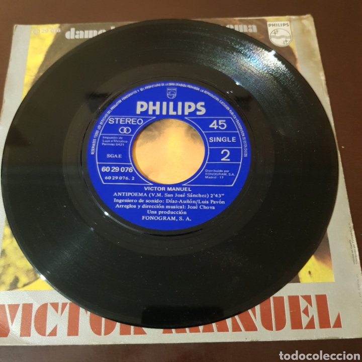 Discos de vinilo: VICTOR MANUEL - DAME LA MANO / ANTIPOEMA - Foto 4