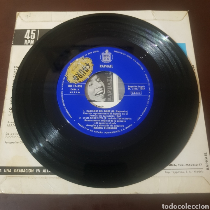 Discos de vinilo: RAPHAEL - EUROVISION 67 - HABLEMOS DEL AMOR - Foto 3
