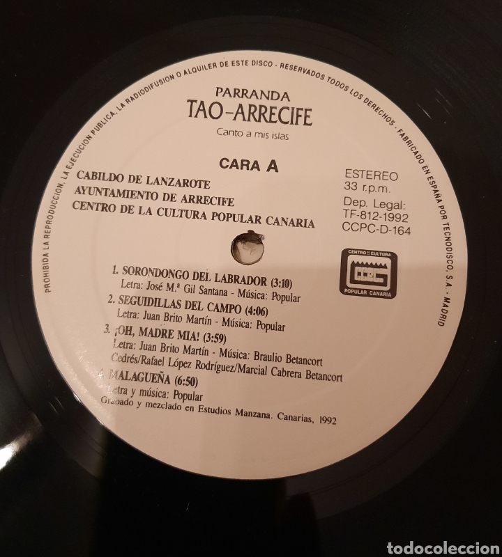 Discos de vinilo: Parranda Tao -Arrecife - Canto a mis islas - Foto 3