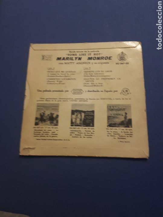 Discos de vinilo: VINILO SINGLE MARILYN MONROE. BSO SOME LIKE IT HOT. 1960. - Foto 4