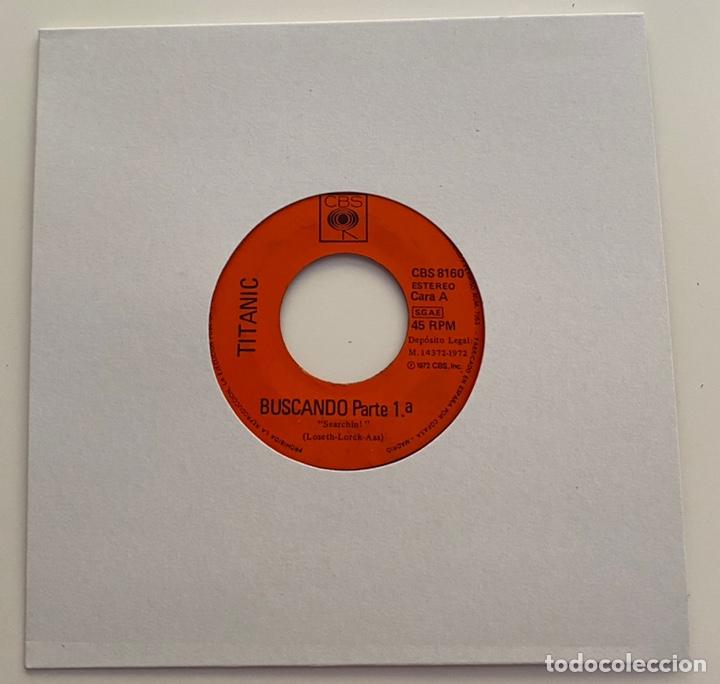 Discos de vinilo: TITANIC-BUSCANDO PARTE 1&ordf;/BUSCANDO PARTE 2&ordf;/SINGLE 1972 CBS 8160,ESPA&Ntilde;A.