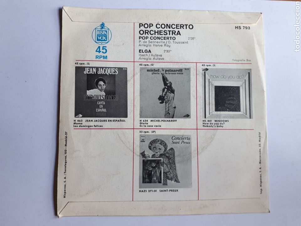 Discos de vinilo: POP CONCERTO ORCHESTRA. ELGA / POP CONCERTO . SINGLE - Foto 2