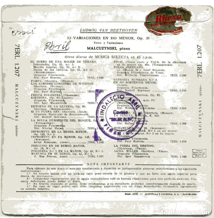 Discos de vinilo: SINGLE BEETHOVEN POR MALCUZYNSKI. 1956. - Foto 4