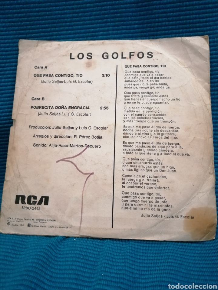 Discos de vinilo: SINGLE LOS GOLFOS &rdquo;QUE PASA CONTIGO T&Iacute;O&rdquo; - Foto 2