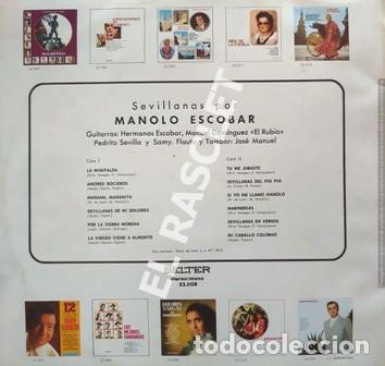 Discos de vinilo: LP - SEVILLANAS - MANOLO ESCOBAR - - Foto 2