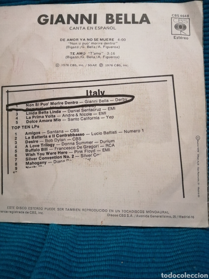 Discos de vinilo: SINGLE GIANNI BELLA, EN ESPA&Ntilde;OL - Foto 2