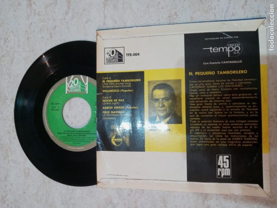 Discos de vinilo: EL PEQUEÑO TAMBORILERO .NOCHE DE PAZ ETC..CORO Y ORQUESTA DE HARRY SIMEONE 1965 - Foto 2 - 223968222