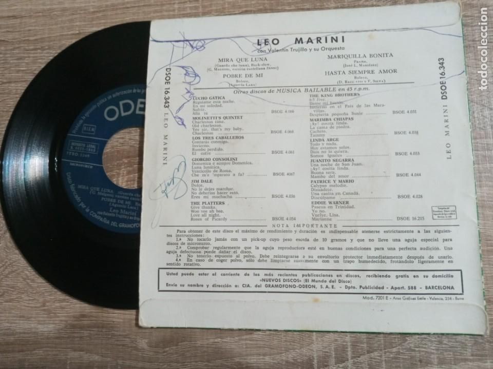 Discos de vinilo: LEO MARINI Y ORQUESTA.1960 EP. - Foto 2