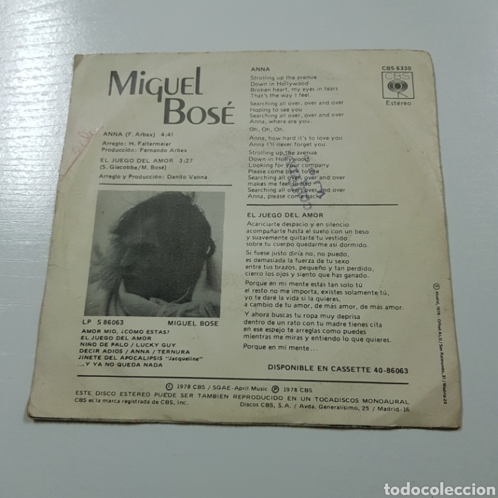 Discos de vinilo: MIGUEL BOSE - ANNA - Foto 2