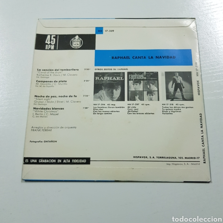 Discos de vinilo: RAPHAEL CANTA LA NAVIDAD - HISPAVOX - Foto 2