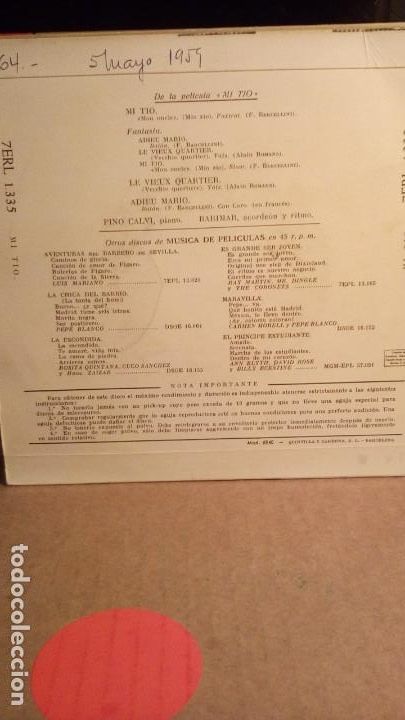 Discos de vinilo: MI TIO - PINO CALVI Y BARIMAR . - Foto 3