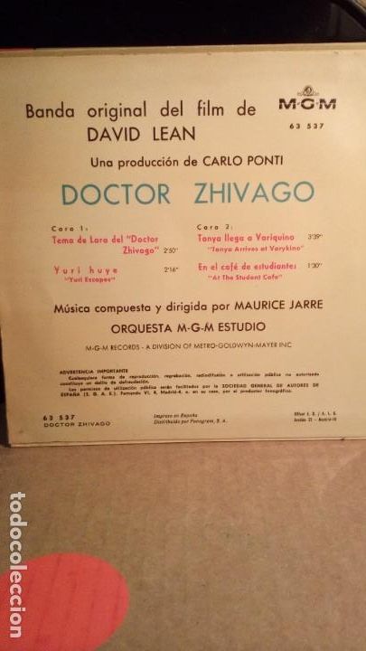 Discos de vinilo: DOCTOR ZHIVAGO - TEMA DE LARA . - Foto 3