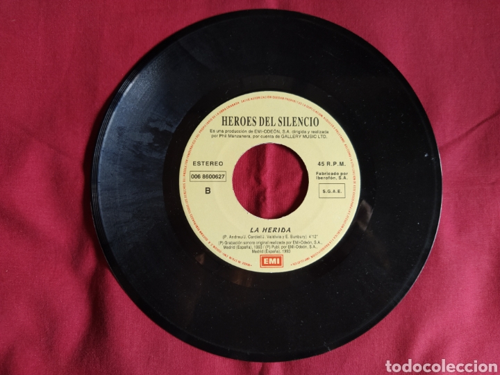 Discos de vinilo: H&eacute;roes del silencio / La Herida / Single 1 edici&oacute;n / Bunbury - Foto 3