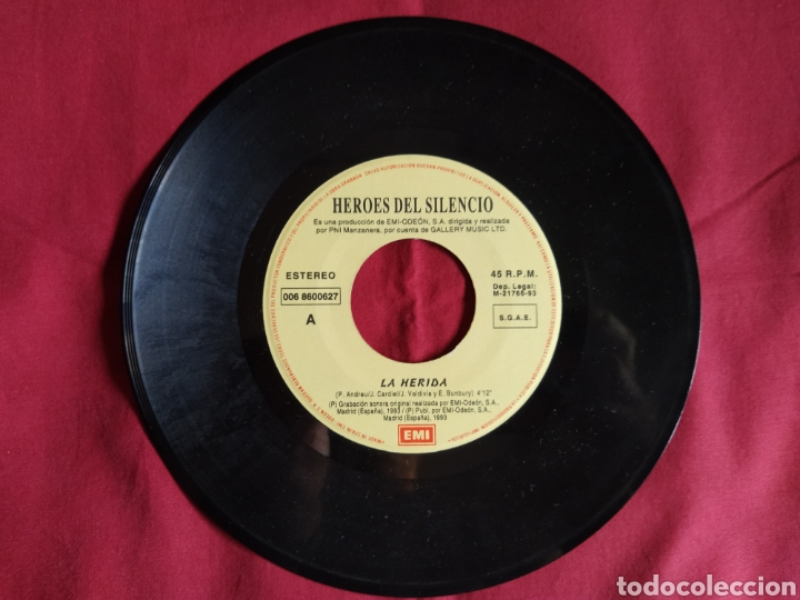 Discos de vinilo: H&eacute;roes del silencio / La Herida / Single 1 edici&oacute;n / Bunbury - Foto 4