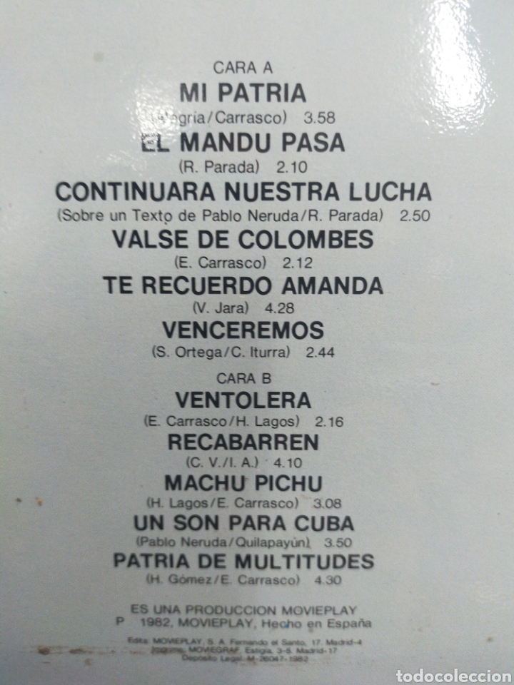 Discos de vinilo: Quilapayun lp Espa&ntilde;a 1982 - Foto 2