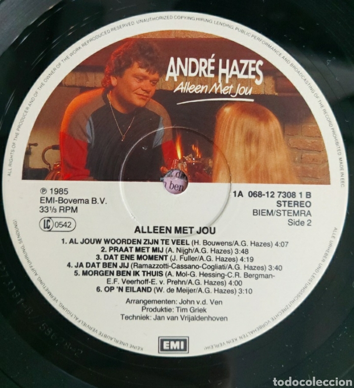 Discos de vinilo: Lp Andr&eacute; Hazes - Allen met jou - Foto 4