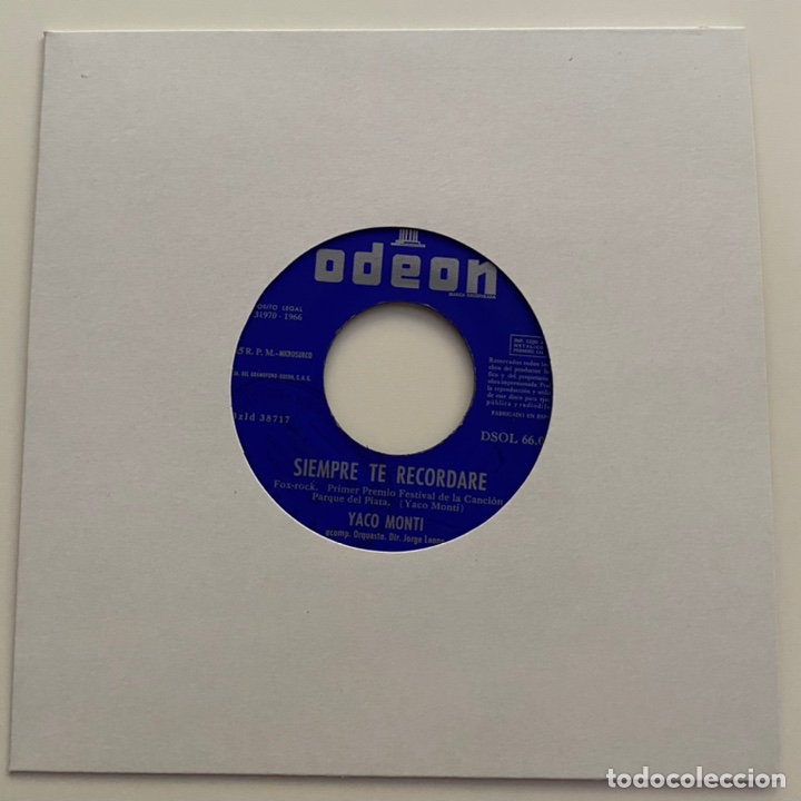 Disques de vinyle: YACO MONTI-SIEMPRE TE RECORDAR&Eacute;/UN DOLOR DE ADIOS/SINGLE 1966 ODEON DSOL 66.075,ESPA&Ntilde;A.