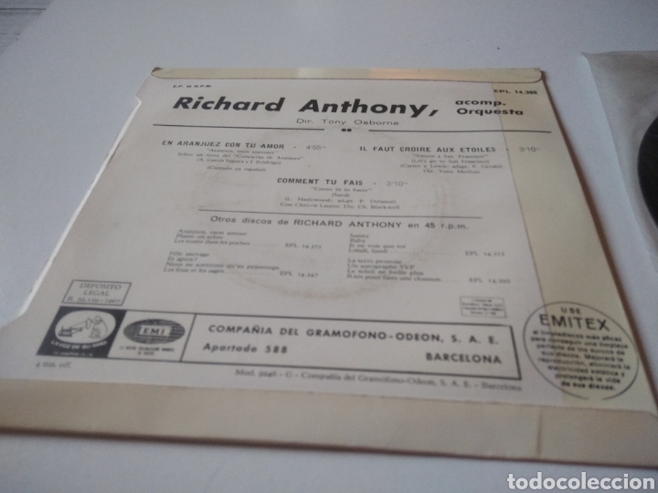 Discos de vinilo: Richard Anthony, en Aranjuez con tu amor - Foto 3