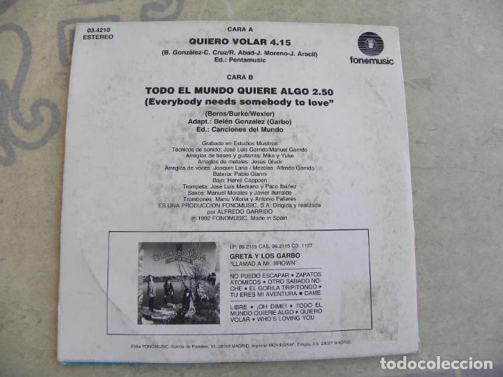 Discos de vinilo: GRETA Y LOS GARBO - QUIERO VOLAR -SINGLE 1992 - Foto 2