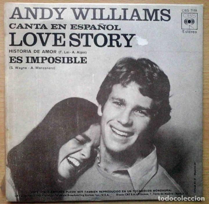 Discos de vinilo: Andy williams - Love Story / Its impossible - Foto 2