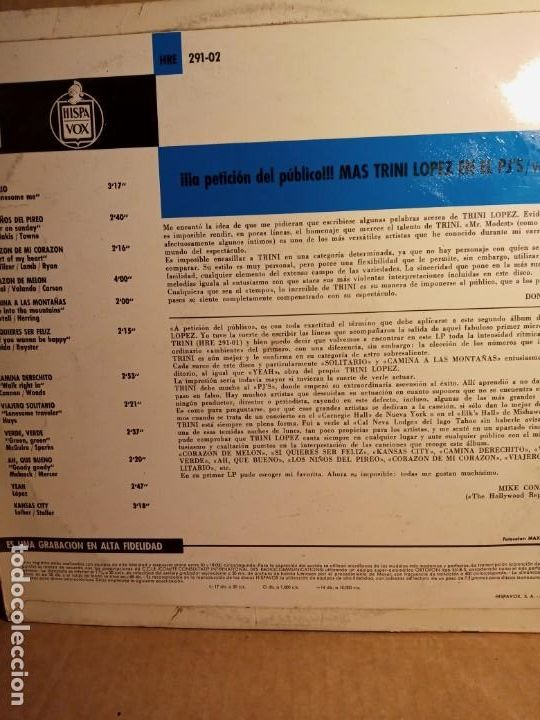 Discos de vinilo: TRINI LOPEZ - MORE TRINI LOPEZ . - Foto 3