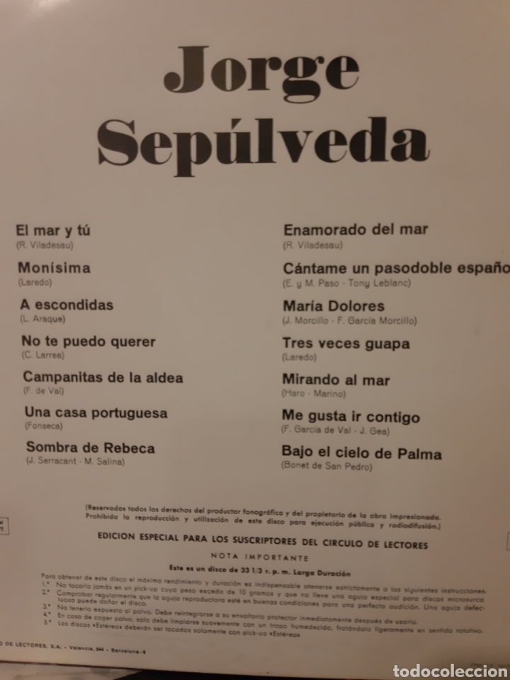 Discos de vinilo: JORGE SEP&Uacute;LVEDA. EDICION DEL CIRCULO DE LECTORES. - Foto 4