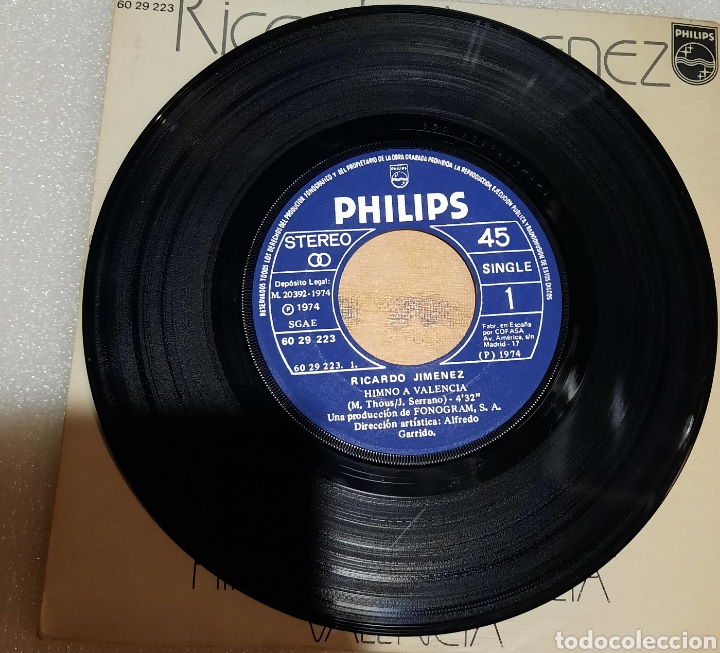 Discos de vinilo: Ricardo Jim&eacute;nez- himno a Valencia - Foto 2