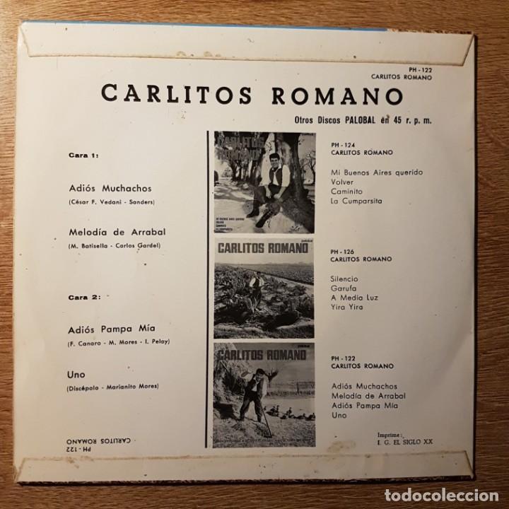 Discos de vinilo: DISCO EP CARLITOS ROMANO ADIOS MUCHACHO - Foto 2