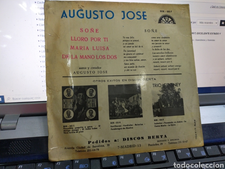 Discos de vinilo: Augusto Jos&eacute; EP so&ntilde;&eacute; + 3 1965 - Foto 2
