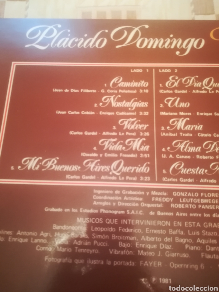 Discos de vinilo: Placido Domingo.Tango.Polydor 24 80 617.1981 - Foto 2