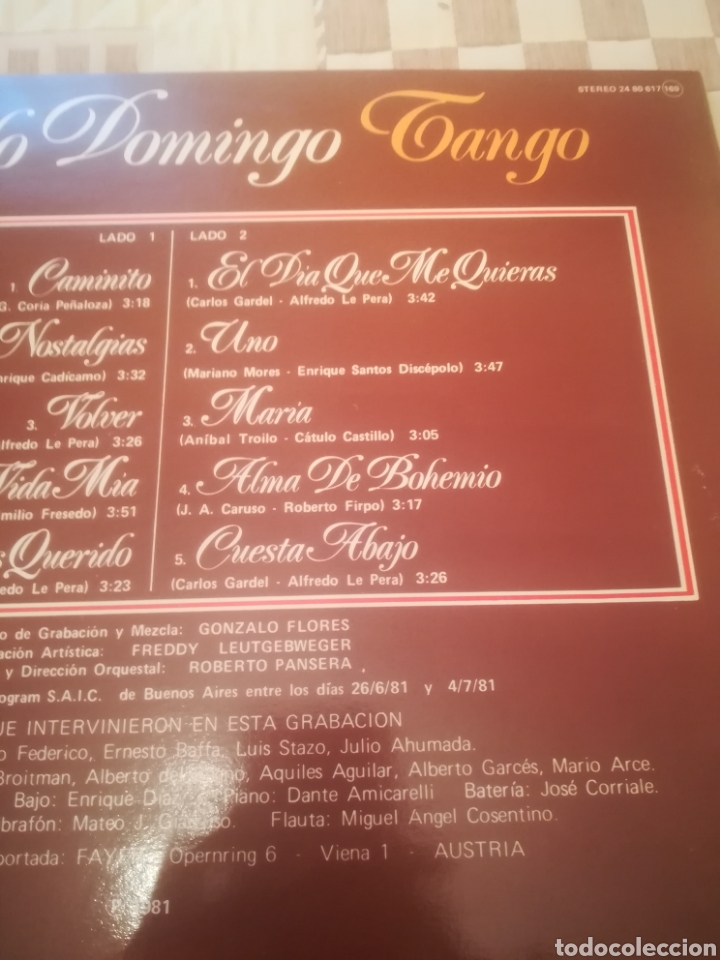 Discos de vinilo: Placido Domingo.Tango.Polydor 24 80 617.1981 - Foto 3