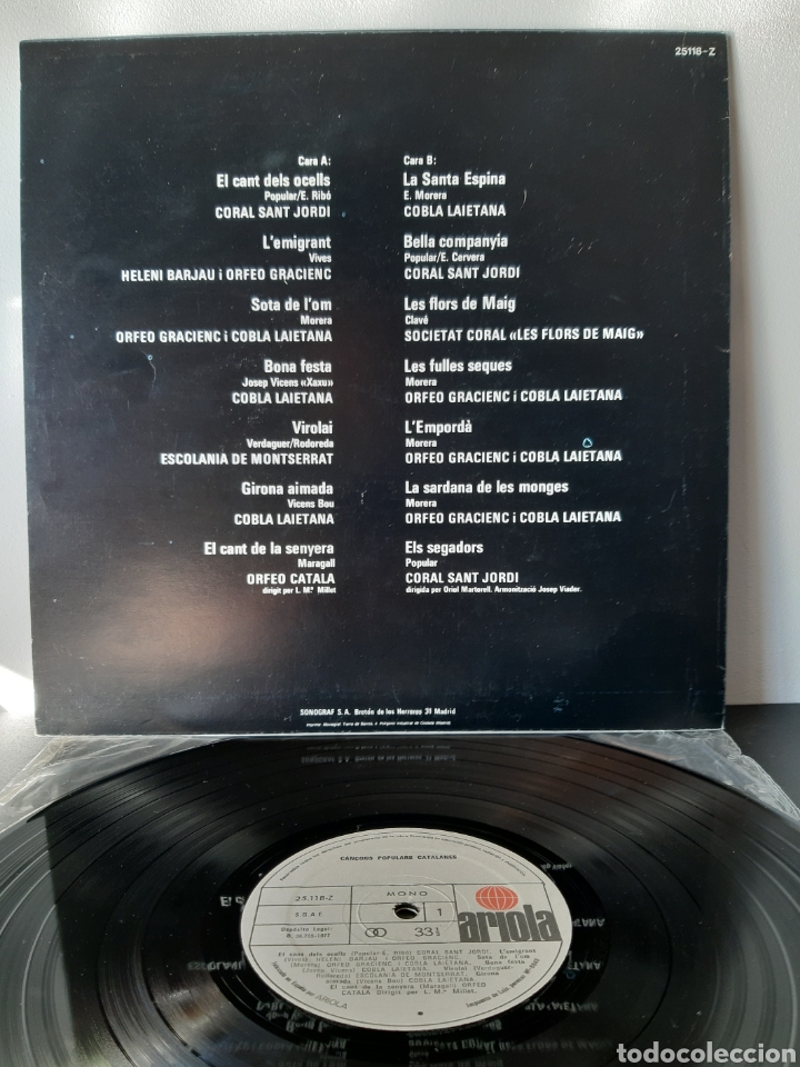 Discos de vinilo: CAN&Ccedil;ONS POPULARS CATALANES. ARIOLA. - Foto 2