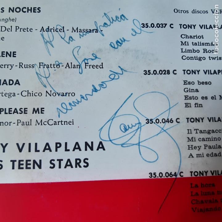 Discos de vinilo: TONY VILAPLANA Y SUS TEEN STARS- LARGAS NOCHES- EP 1964- FIRMADO POR TONY VILAPLANA. - Foto 3 - 228406150