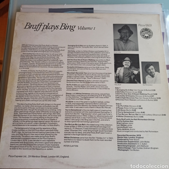 Discos de vinilo: Ruby Braff - Braff Plays Bing Volume 1 (Pizza Express - 5501, UK, 1978) - Foto 2