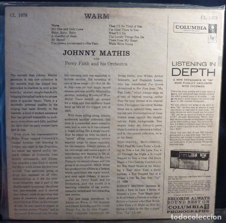 Discos de vinilo: JOHNNY MATHIS // WARM // USA // (VG VG). LP - Foto 2