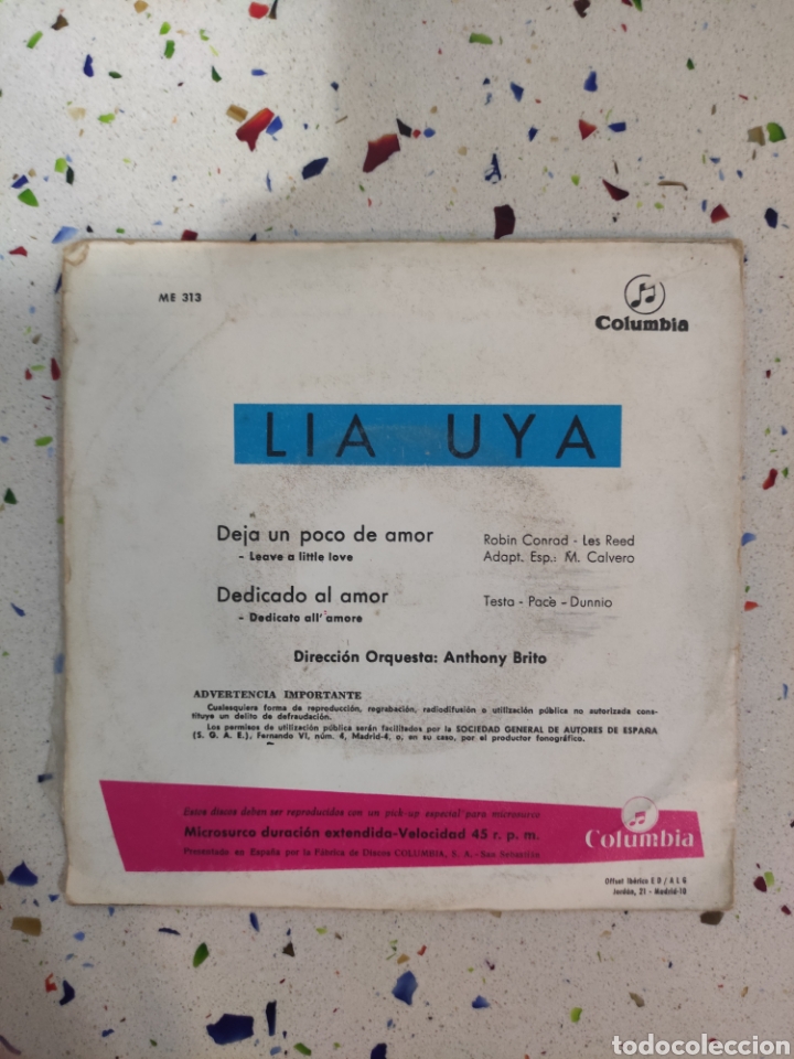 Discos de vinilo: Single lia Uya deja un poco de amor - Foto 2