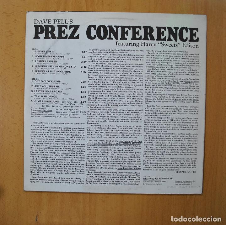 Discos de vinilo: DAVE PELL&acute;S / HARRY EDISON - PREZ CONFERENCE - LP - Foto 2