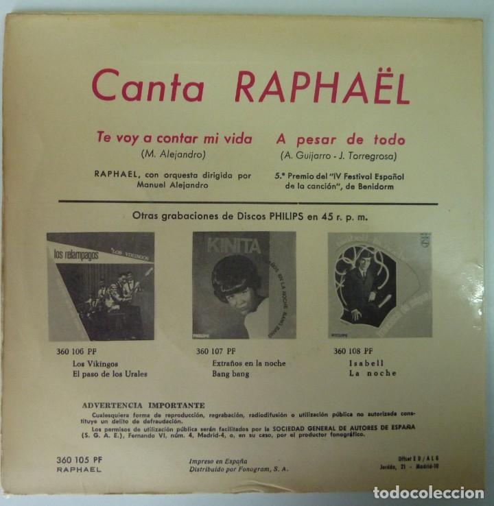 Discos de vinilo: RAPHAEL // TE VOY A CONTAR MI VIDA // 1965 // SINGLE - Foto 2