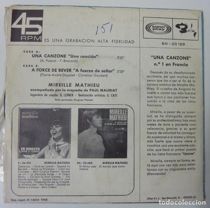 Discos de vinilo: MIREILLE MATHIEU // UNA CANZONE // 1968 // SINGLE - Foto 2