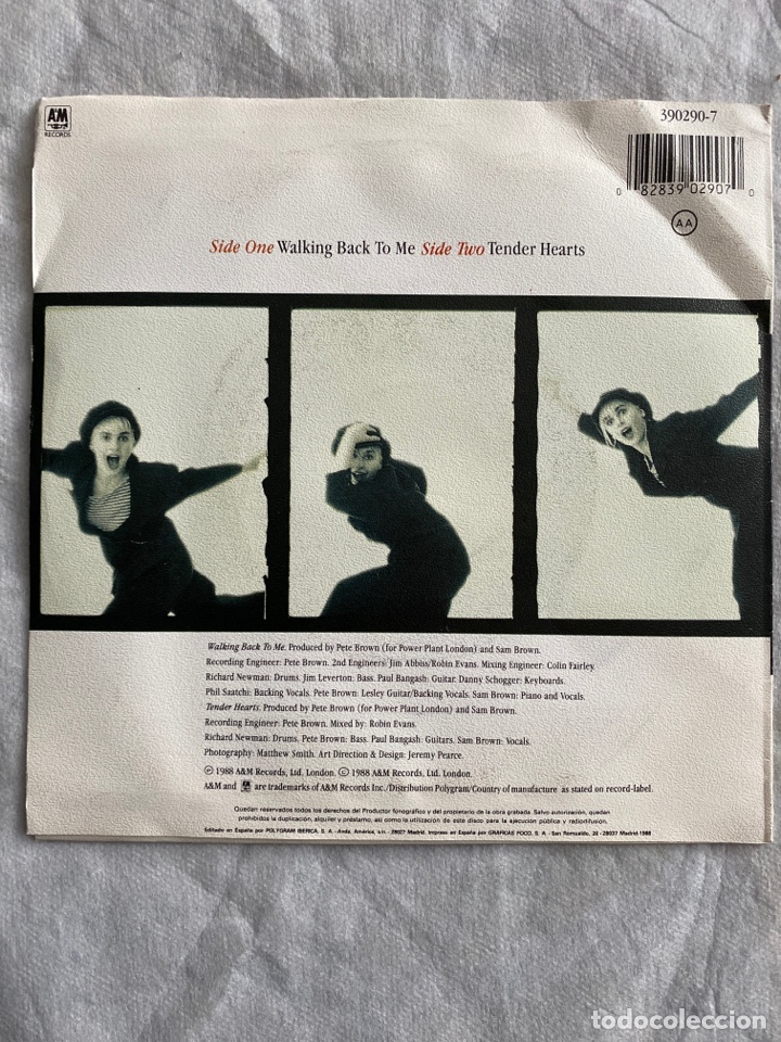 Discos de vinilo: Sam Brown - Walking Back To Me (7&rdquo;, Single) (A&M Records) - Foto 2