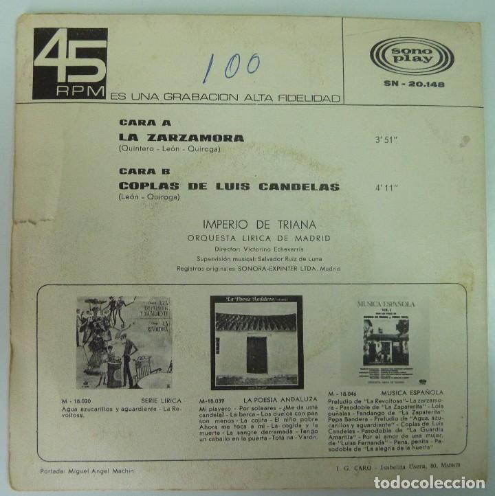 Discos de vinilo: IMPERIO DE TRIANA // LA ZARZAMORA+3 // 1968 // EP - Foto 2