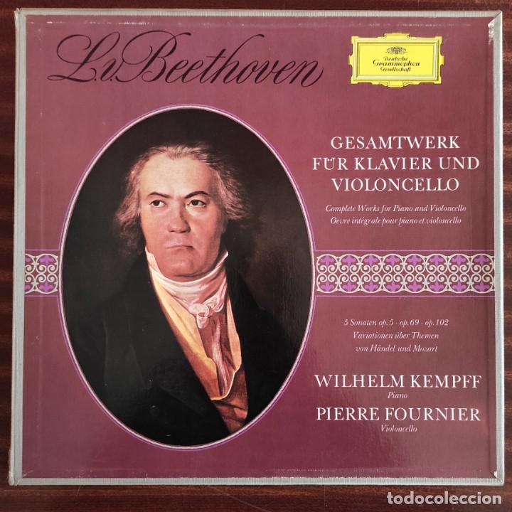 Discos de vinilo: CAJA ESTUCHE BEETHOVEN.- GESAMTWERK F&Uuml;R KLAVIER UND VIOLONCELLO - (3 LPS) - KEMPFF - FOURNIER. 1965