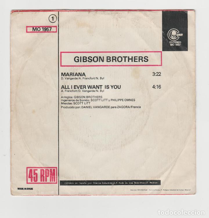 Discos de vinilo: GIBSON BROTHERS- MARIANA - Foto 2