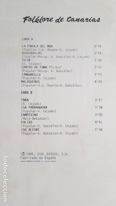 Discos de vinilo: Folklore de Canarias - Faycanes (Tara) VINILO - Foto 3