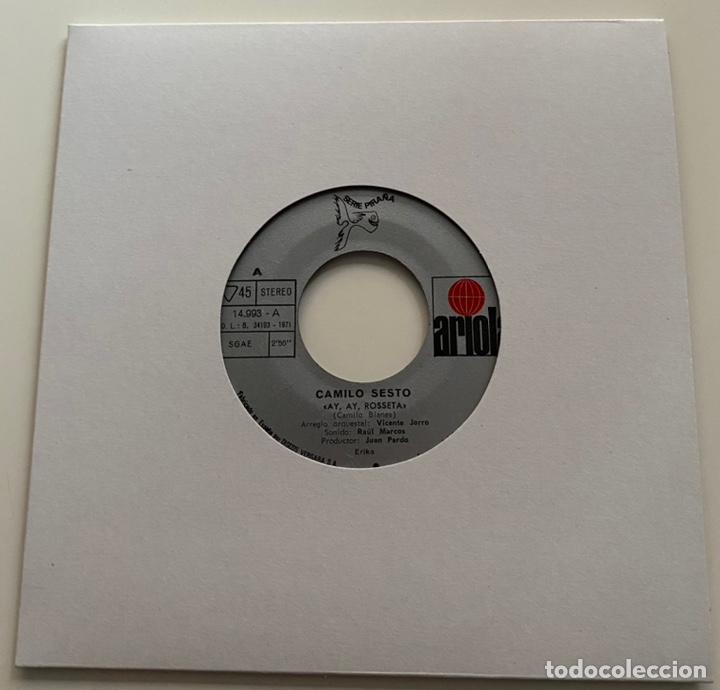 Disques de vinyle: CAMILO SESTO-AY,AY ROSSETA/MENDIGO DE AMOR/SINGLE 1971 ARIOLA 14.993,ESPA&Ntilde;A.