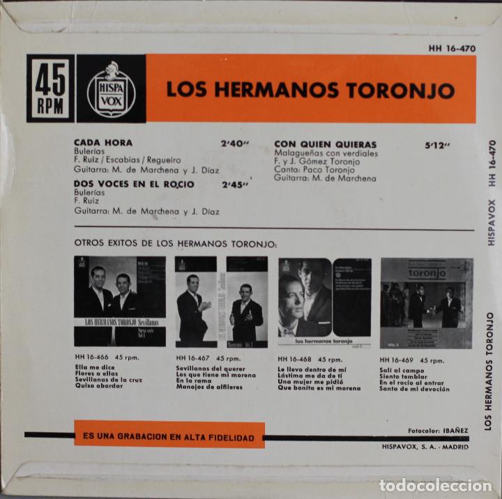 Discos de vinilo: LOS HERMANOS TORONJO// CADA HORA+2// EP//1964// HISPAVOX - Foto 2