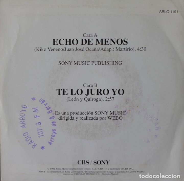 Discos de vinilo: MARTIRIO// ECHO DE MENOS// SINGLE PROMO// 1991// CBS - Foto 2