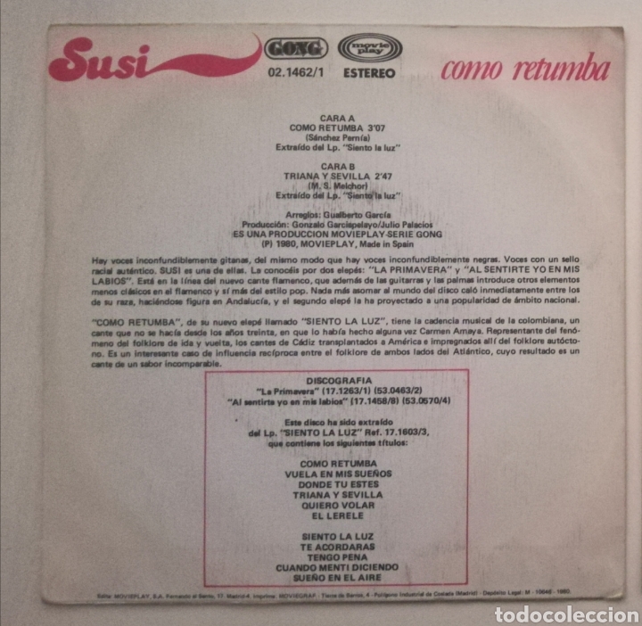 Discos de vinilo: Susi - Como retumba (Single) 1980 - Foto 2