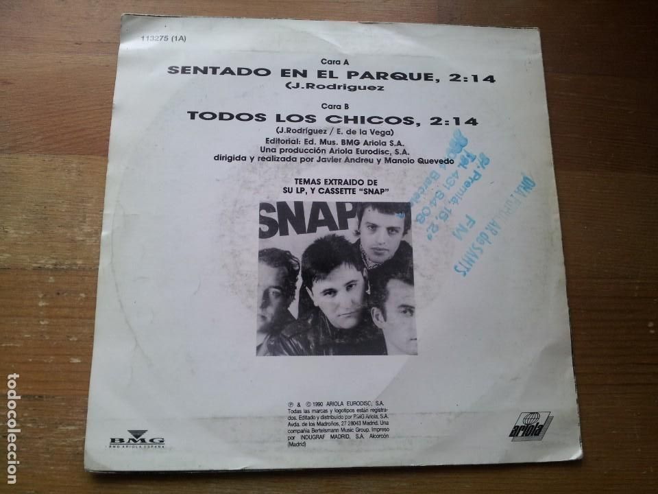 Discos de vinilo: snap - sentado en el parque, todos los chicos - single ariola 1990 - Foto 2